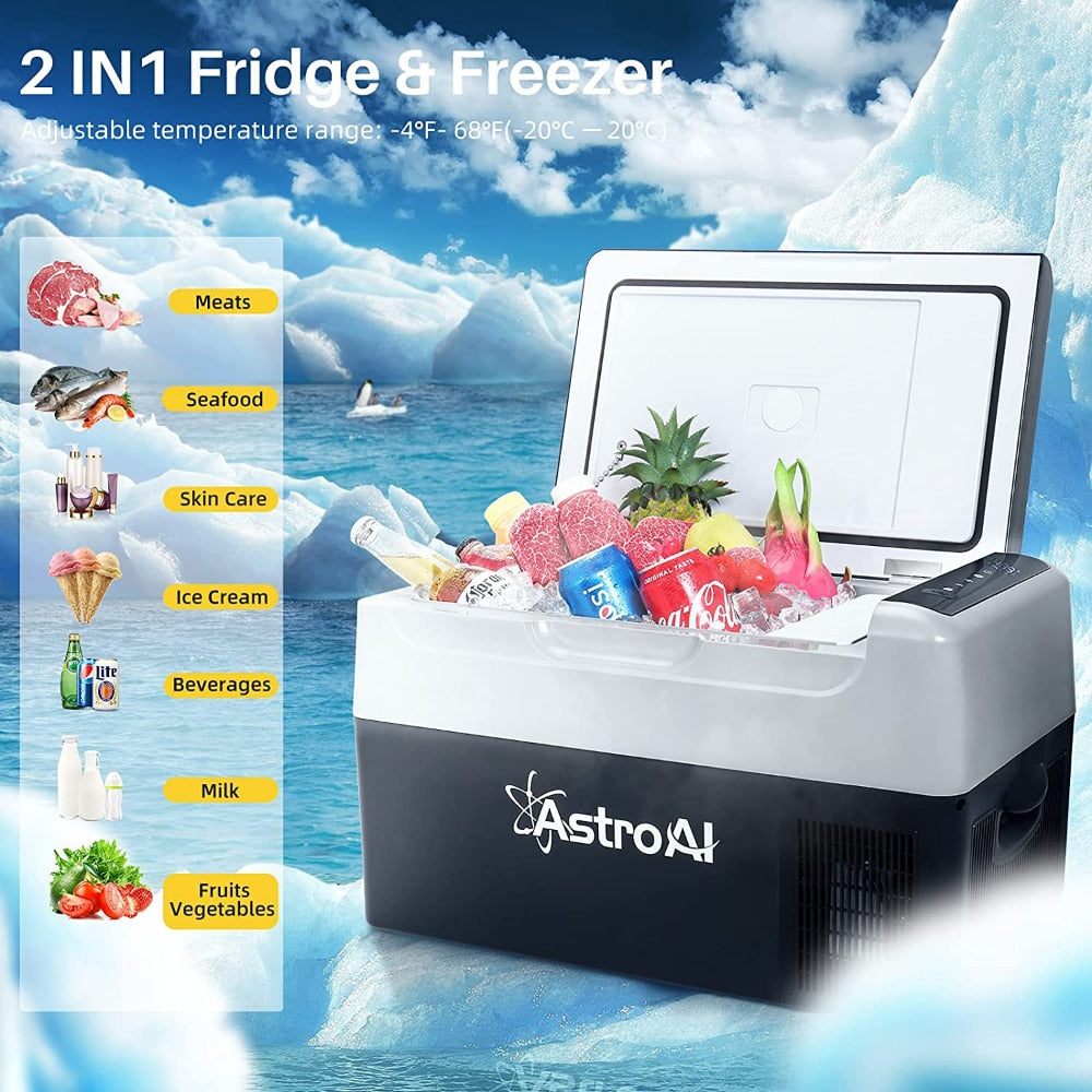 12V Portable Freezer, Camping Fridge Cooler with 12/24V DC &amp; 110V AC