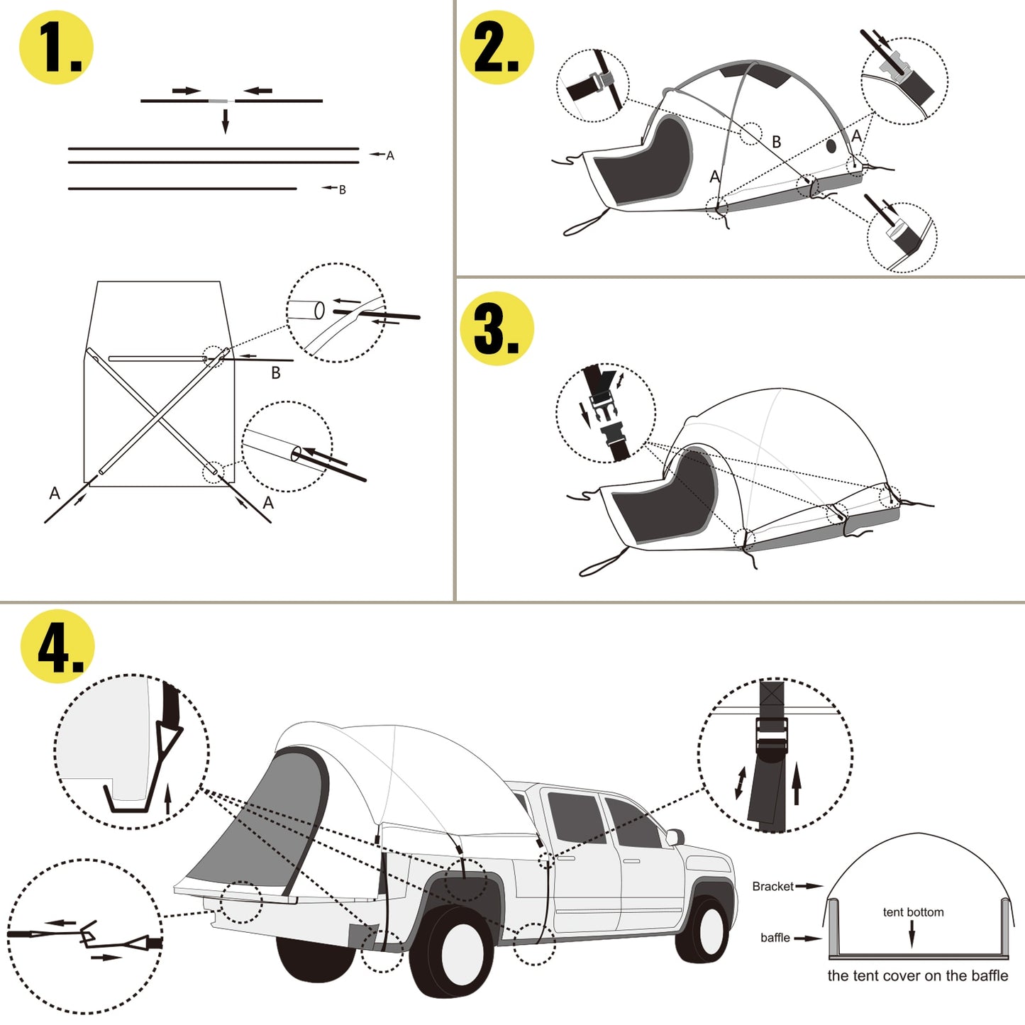 5-8 FT Waterproof Truck Tent Car Accessories Bed for Full / Mid Size Truck 2-Person